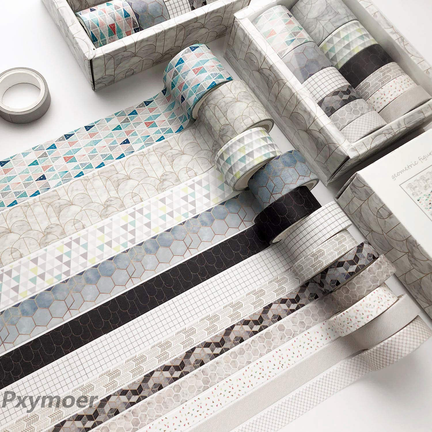 Pxymoer 12 Rolls Washi Tape Set , Geometric Pattern Japanese Decorative  Writable Washi Masking Tape for Scrapbook , DIY , Crafts , Bullet Journal  Gift